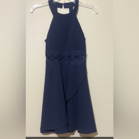 Elegant Navy Blue Lace Detail Skirt - Picture 1 of 2
